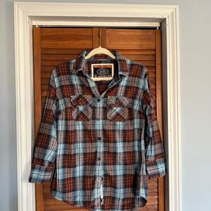 Blue and Red Plaid Button-Up Shirt